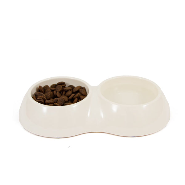 Great & Small Cream Melamine Double Bowl Small