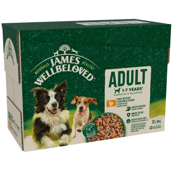 James Wellbeloved Adult Dog Turkey in Gravy Pouch 12 x 90g